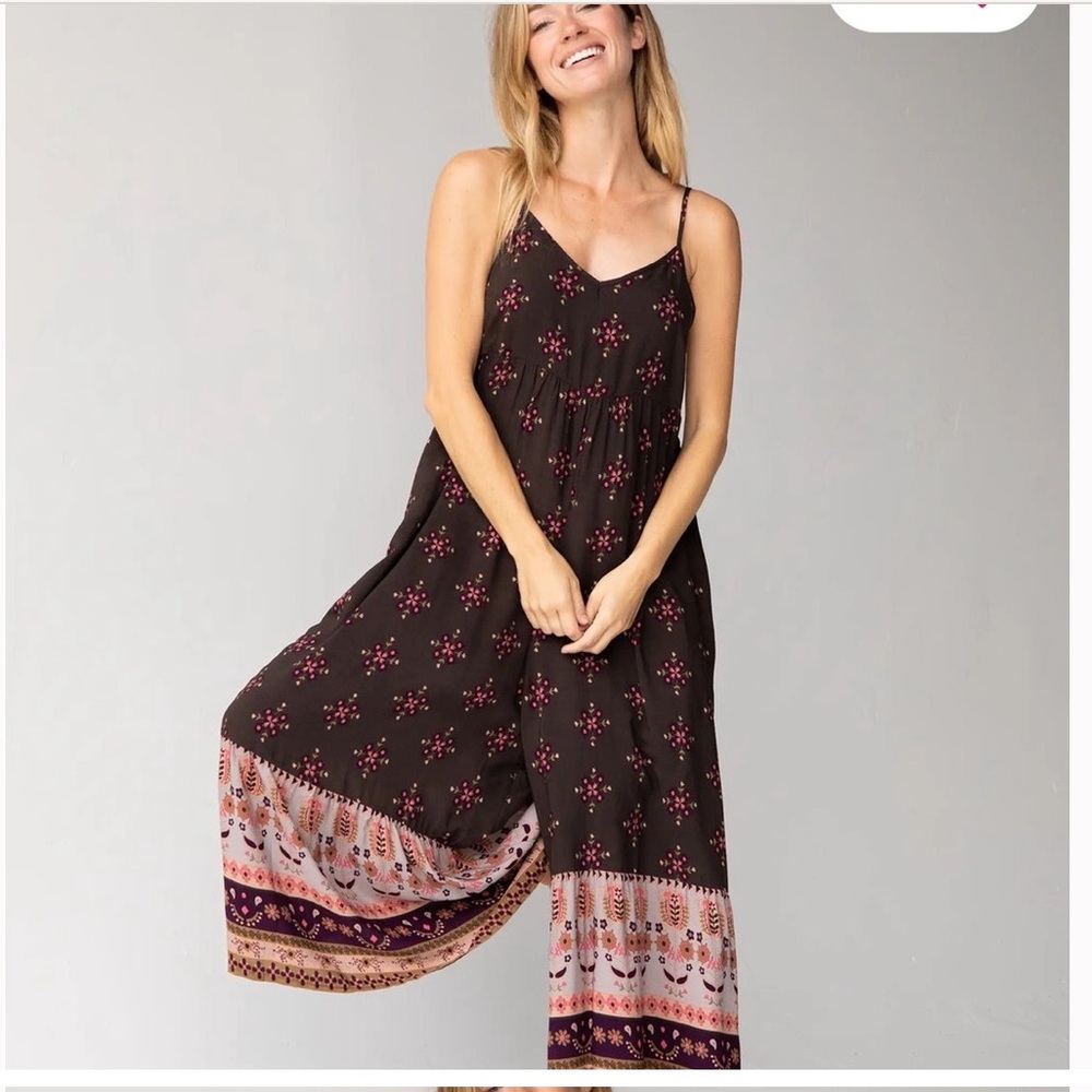 Natural Life 100% Rayon Palazzo Boho Jamie Jumpsuit Size Large